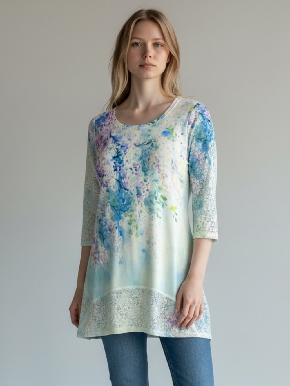 Compliments by Erin London Colorful Floral Watercolor Scoop-Neck Tunic Pastel